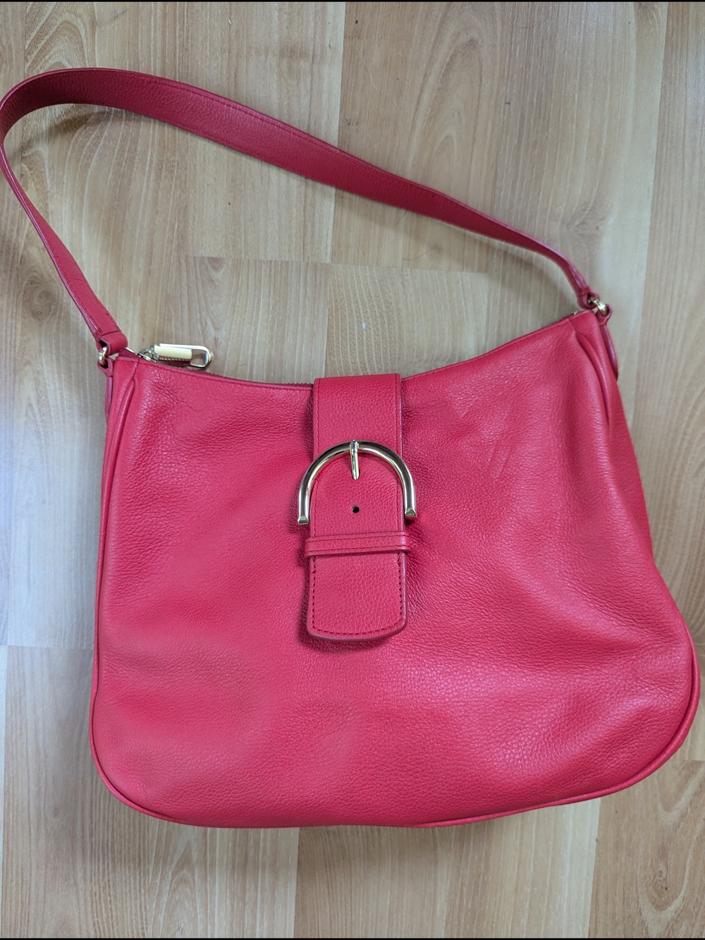 Talbots Coral Red Pebbled Leather Hobo Shoulder Bag